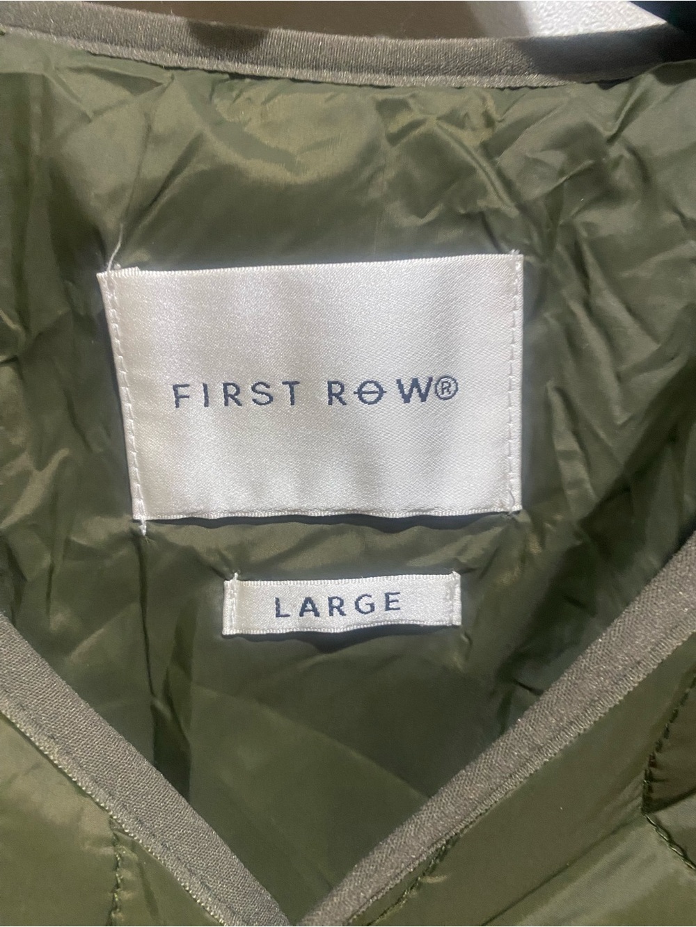 First Row LARGE Oversized Embroidered Puffer Jacket Olive Green - Picture 3 of 5
